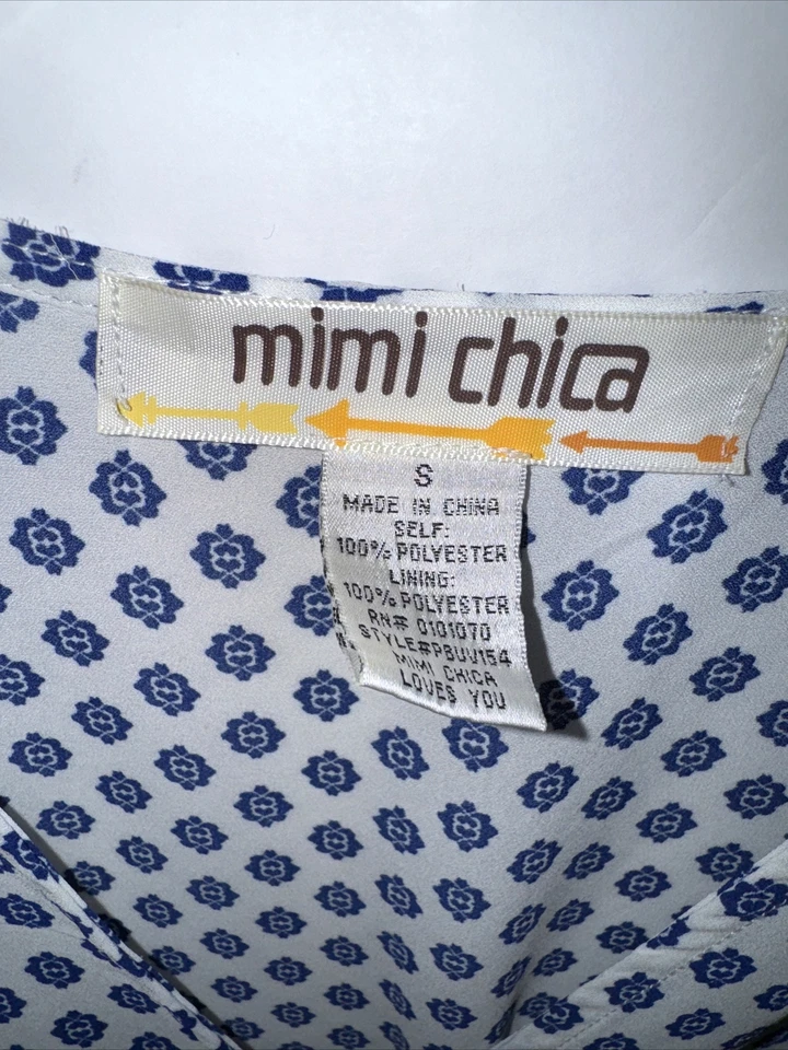 Mameluco para mujer Mimi Chica manga larga cuello en V estilo envolvente azul blanco estampado talla S Foto 3 de 4