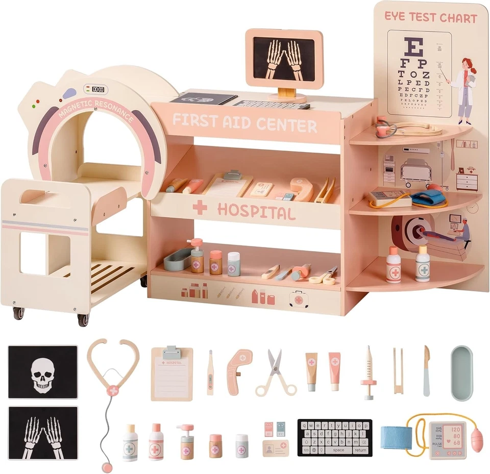 Robud Wooden Kids Pretend Play Emergency Operating Table Medical Center Toy Set - Image 2 of 4