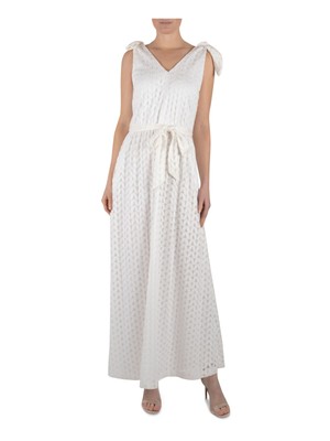 DONNA RICCO NEW YORK Womens Ivory Belted Bow Lined V-back Maxi Dress 16