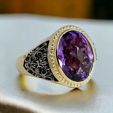 Amethyst Gemstone With 14K Solid Yellow Gold Ring For Men's AL83