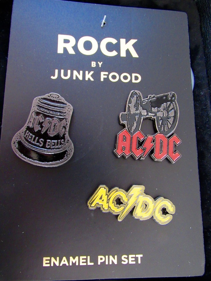 AC/DC Rock n Roll Enamel 3 Pin Set by Junk Food Hell's Bells Cannon-NEW ...