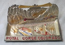 Vintage Decorative Metal Souvenir Tray -- Royal Gorge, Colorado -  Bas Relief 
