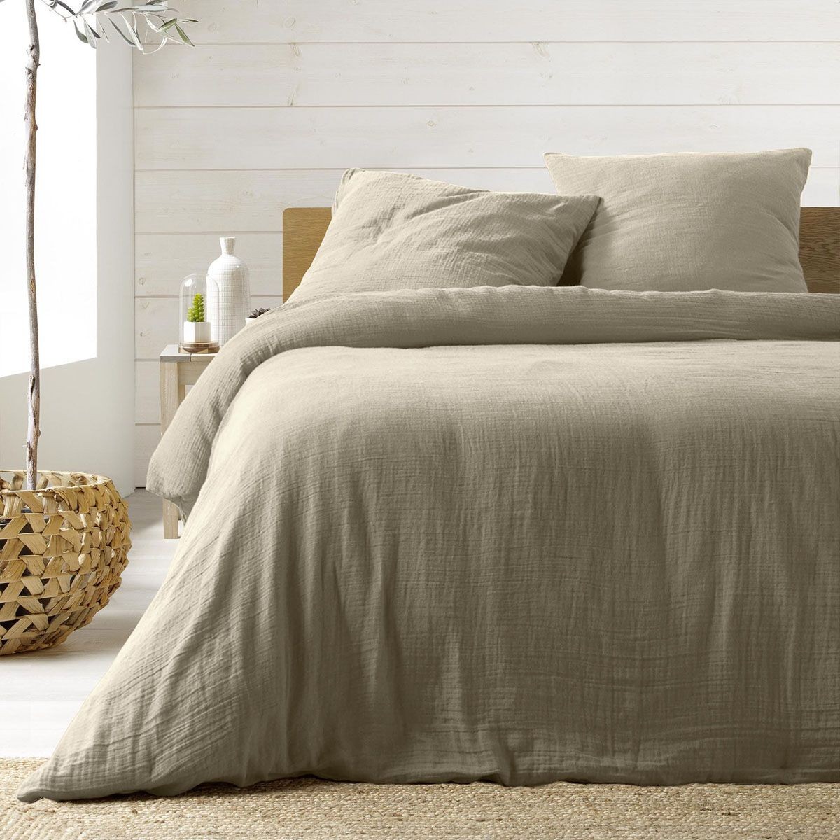 Parure de lit 260x240 cm Angelia sable avec housse de couette et taies
