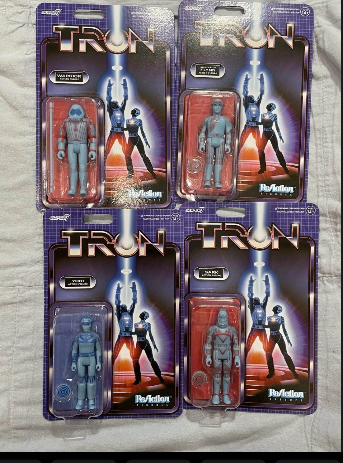 Disney Parks Super7 ReAction Figures TRON Flynn Sark Yori Warrior Set Of 4 Boxed