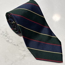 Brooks Brothers Silk Repp Tie 58x4 Navy Green Red Gold Diagonal Stripe USA