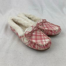 Talbots Pink Plaid Plush Faux Fur Lined Slippers 7M