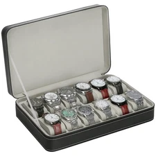 BAOPEND PU Leather Watch Box, Watches display Case with Zipper, Portable Travel