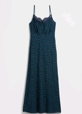 Gap Crepe Lace Trim Sweetheart Maxi Dress Sundress SzXS Navy Ditsy Floral NWT
