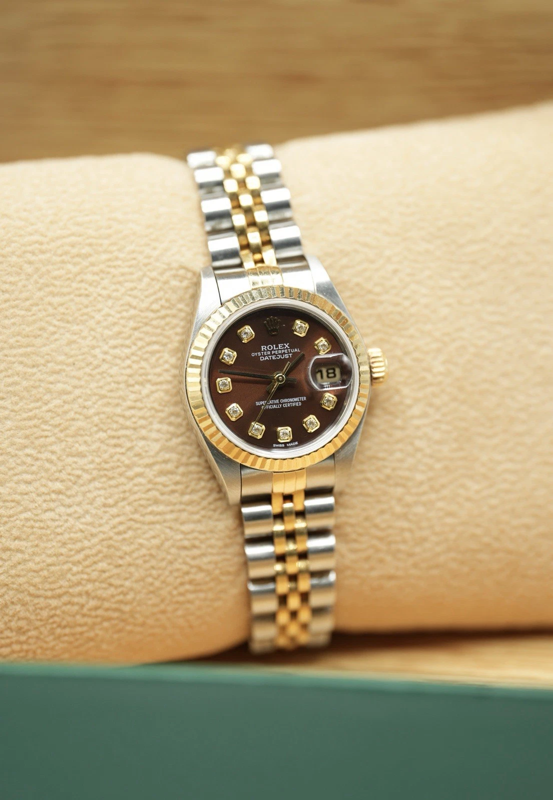 Rolex — Steel & Gold Rolex Ladies Datejust 26 79173 Custom Chocolate Brown Diamond Dial