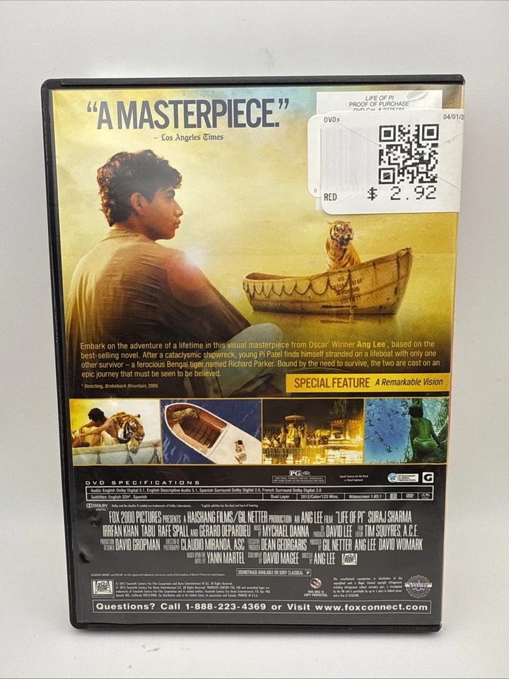 Life of Pi DVD Suraj Sharma Rafe Spall Tabu Gerard Depardieu - Image 2 of 2