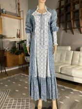 Vintage 70s Cotton Floral Paisley Lace Prairie Maxi Dress Cottagecore Hippie S