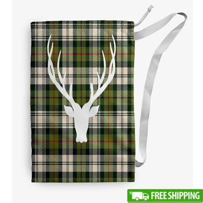 Cool Dude Holiday Reindeer Plaid Drawstring Laundry Bag Gift Santa Sack New