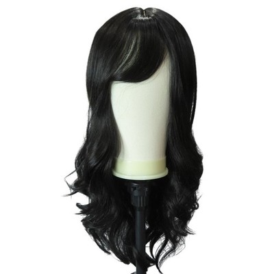 28'' Black Long Body Wave Wig Side Bangs Wavy Synthetic Heat Resistant