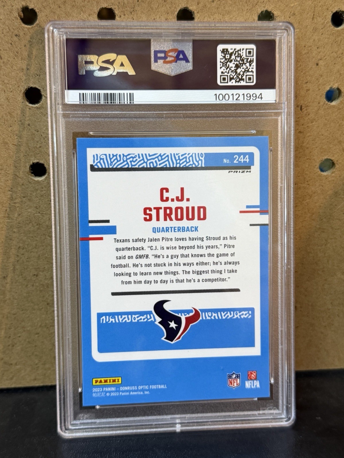 2023 Donruss Optic Holo Prizm #244 CJ Stroud Texans RC Rookie PSA 9 MINT view 2