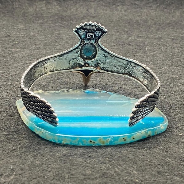 Alternate view of Handcrafted Silver Eagle Cuff Bracelet Turquoise Gold Plated Eagle Head
