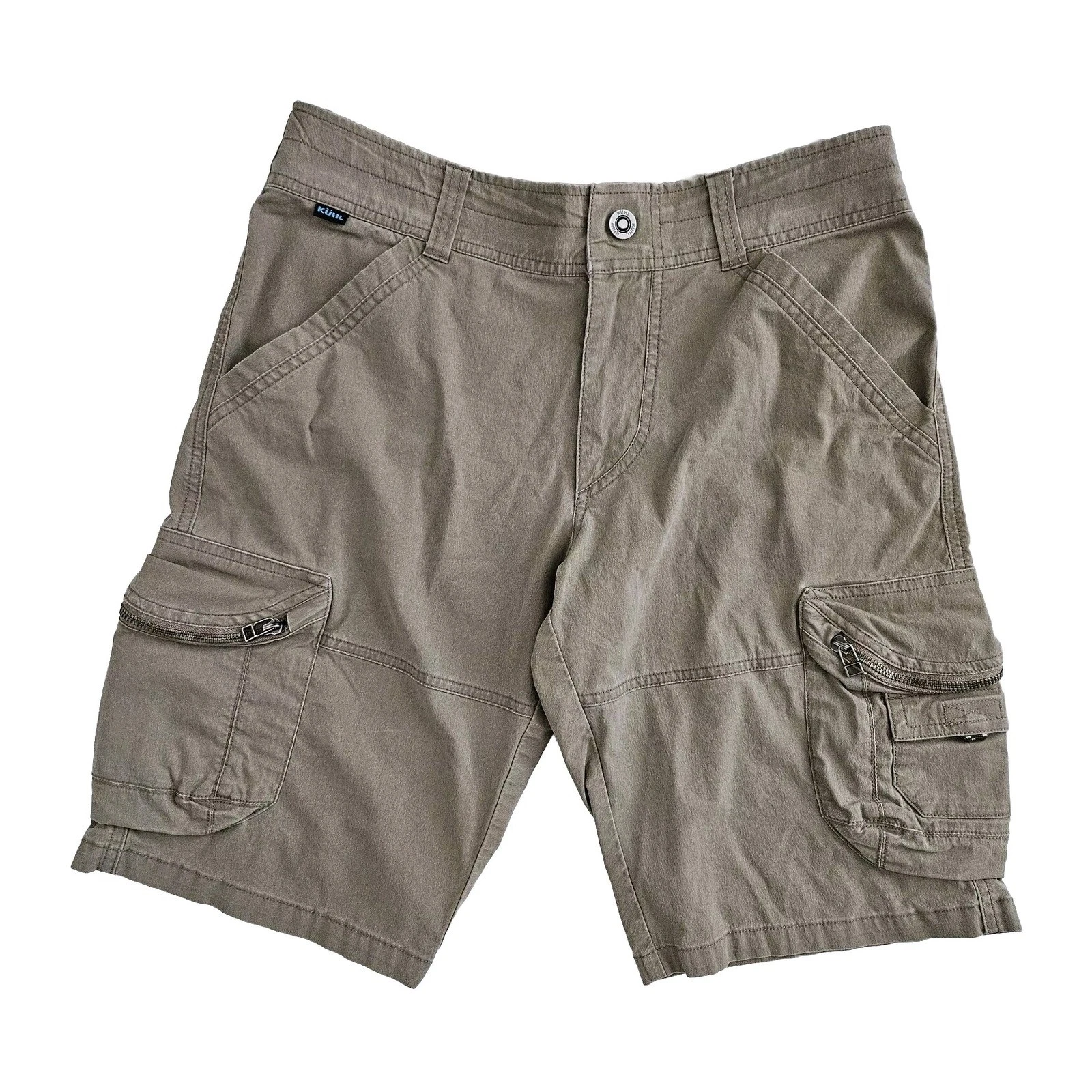 Kuhl Ramblr Mens 30 Khaki Brown Cargo Shorts Vintage Patina Dye Hiking Gorpcore
