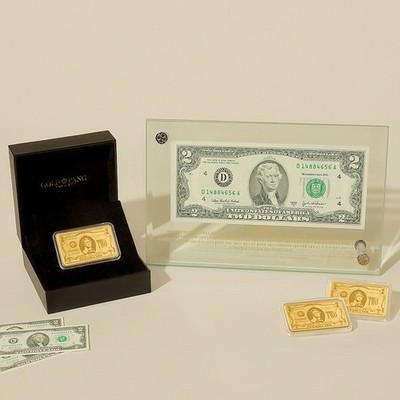24K Lucky Two Dollar Gold Bar 0.2g K-Gold + Premium Package + Mini Charm Gift