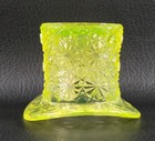 Boyd's Crystal Art Glass HAT TOOTHPICK HOLDER #21 VASELINE Yellow 4-8-88 GLOWS — photo 8