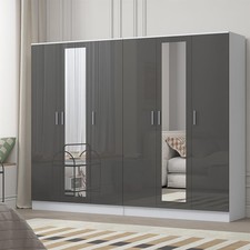 REFLECT Black Gloss Wardrobe Bundle - 3dr Mirror + 3 Door Mirror - Grey / White