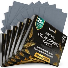 Bamboo Charcoal Oil Blotting Sheets - 25 Larger, 600 Pack, Makeup Friendly