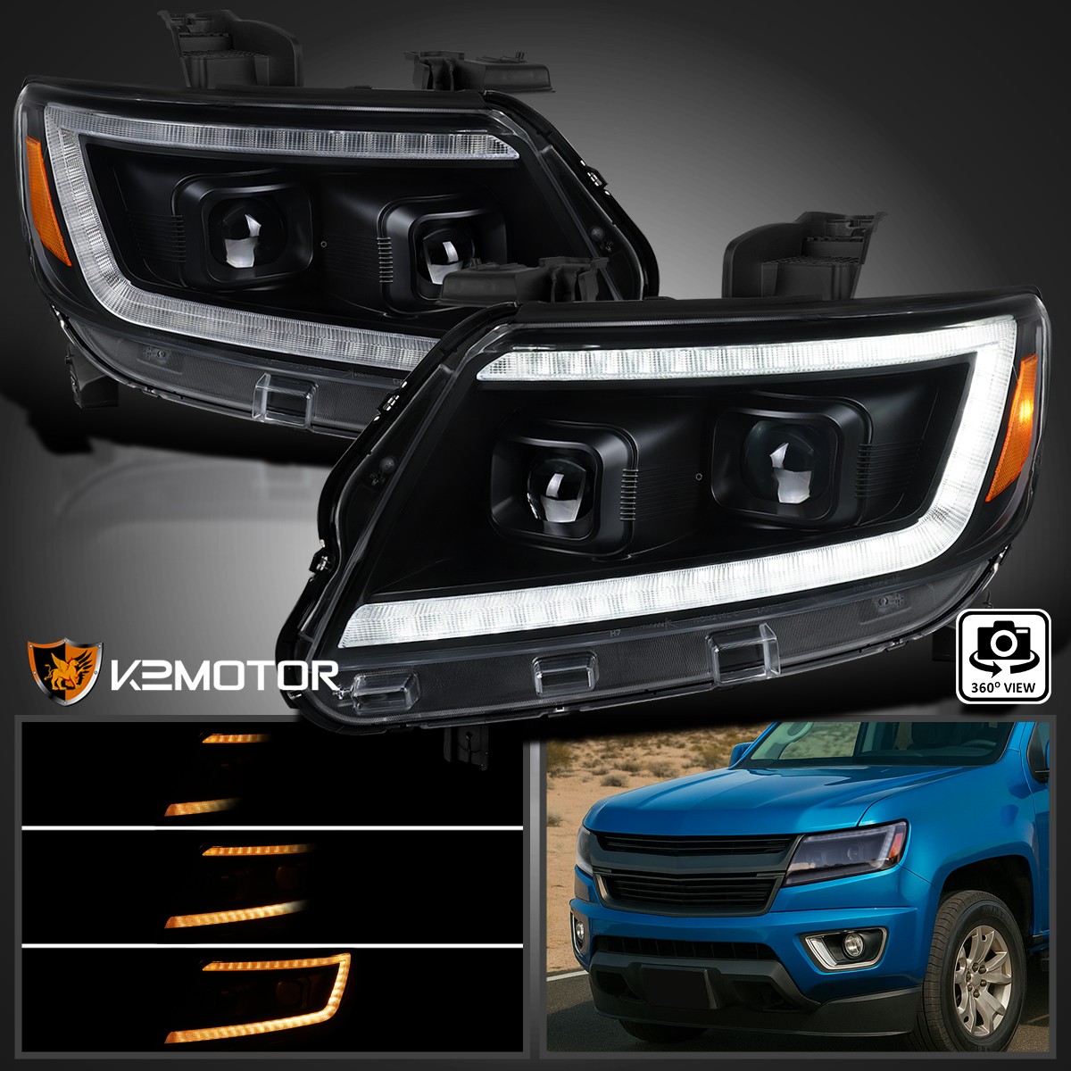Fits 2015-2022 Chevy Colorado Black LED Sequential Projector