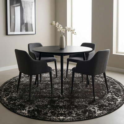 Unique Loom Sofia Collection Area Rug - Casino 5 3 Round Black/ Ivory