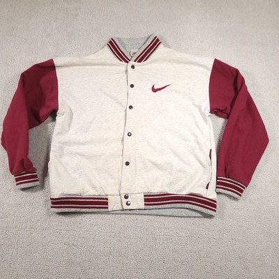 Vintage Nike Jacket Mens Large Gray Maroon Swoosh Snap Button Varsity USA 90s