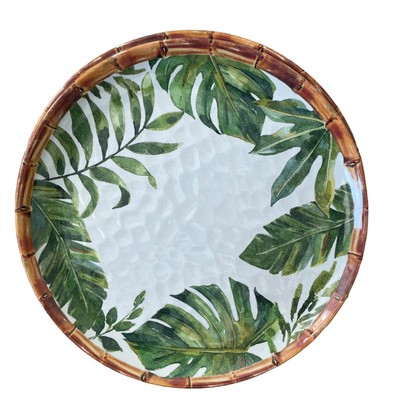 BUNGALOW Tropical Floral Banana Leaf Melamine 11'' Dinner Plate Set of 4 NEW