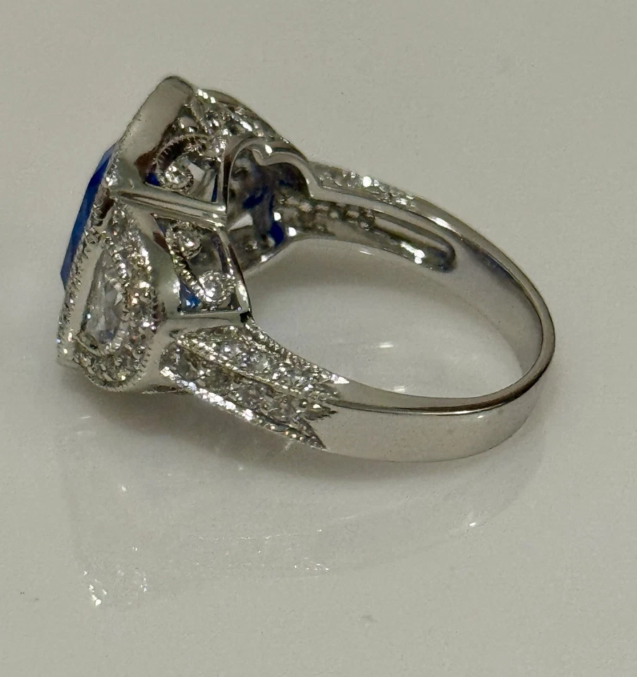 Size 6 Cushion Cut Blue Spinell Ring Sterling Silver Rhodium Plated - Image 3 of 4