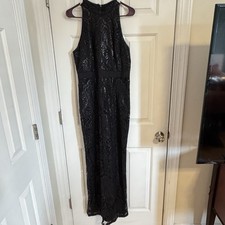 Adrianna Papell Dress Formal Gown Size 10 Black Mesh Sequins Ball Wedding