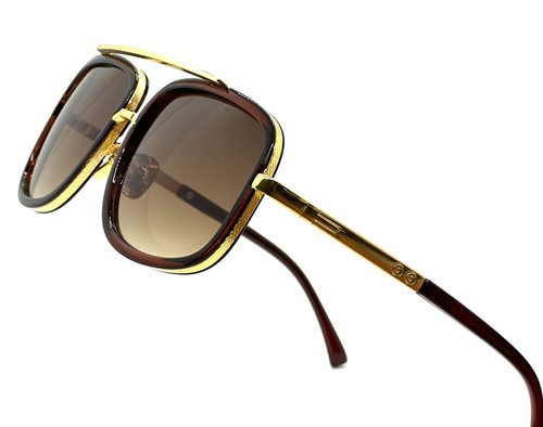Men Fashion Sunglasses Oversized Square Gold Flat Top Frame Hip Hop Fancy Black - Afbeelding 35 van 76