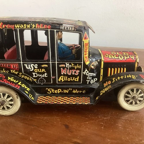 Vintage Marx tin lithographed Wind-up jalopy toy car 1950s