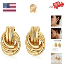 Trendy Gold Plated Knot Earrings for Women Chunky Statement Drop Dangle Earri...