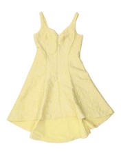 COAST Womens Sleeveless A-Line Dress UK 10 Small Yellow Floral Polyester BG07