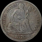 1876 Seated Liberty Dime 10C Silver Business Strike Carson City Mint Circulated