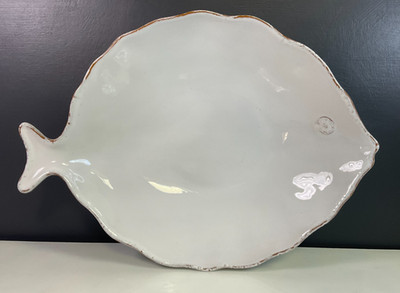 Vietri White Fish 14'' Large Oval Bowl Pesce Bianco ITALY