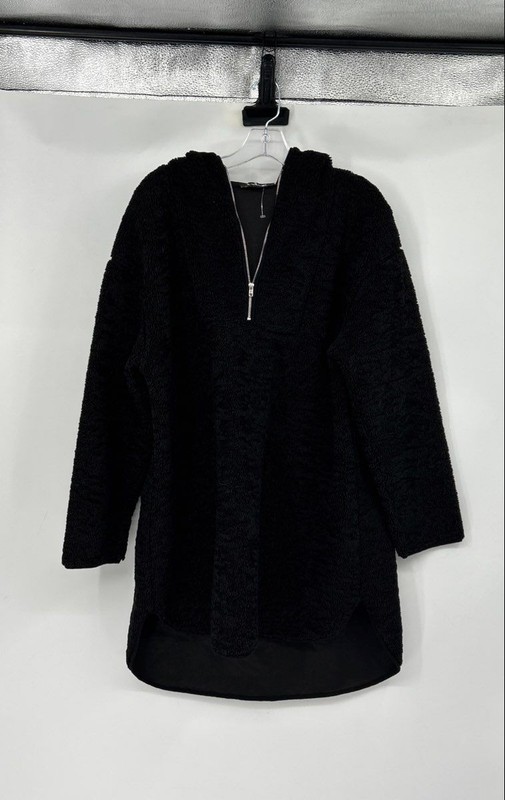 Lulus Womens Black Long Sleeve Quarter Zip Hooded Cozy Tunic Jacket Size S
