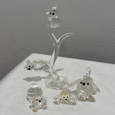 Vtg 1980s Swarovski Crystal Clear Animal Figurines Koalas Dogs Set of 4