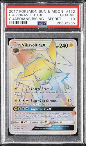 2017 POKEMON SUN & MOON GUARDIANS RISING SECRET #152 FULL ART/VIKAVOLT GX PSA 10
