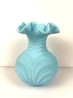 Vintage Fenton Light Blue Satin Drapery Vase With Ruffled Glass Art 7.5" READ