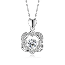 Heart Pendant Love Women Gift 925 Sterling Silver Moving Crystal CZ Necklace A8