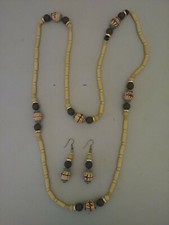Bohemian Style Wood Bead 48" Necklace Dangle Hook Earring Set