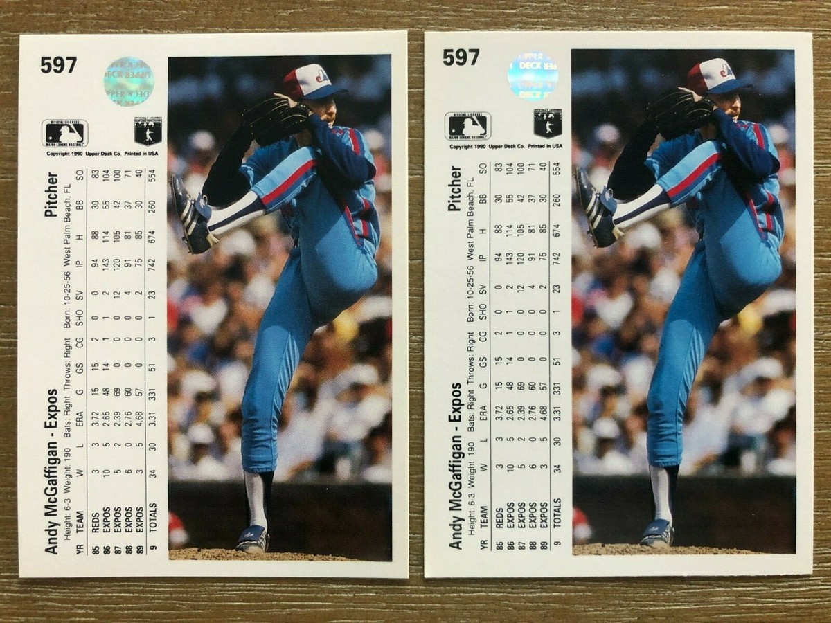 2) 1990 Upper Deck ANDY MCGAFFIGAN Baseball Error & Corrected