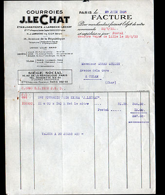 PARIS (XI°) RIEMENFABRIK ''J. LECHAT & LAROCHE'' 1933