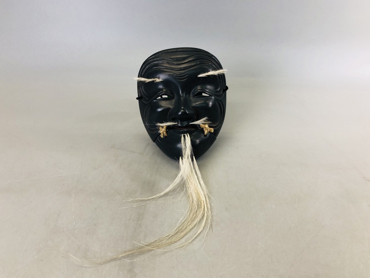 彫刻・オブジェ Wooden Noh Mask Y6639 NOH MASK wood carving Kokushikijo signed Japan antique