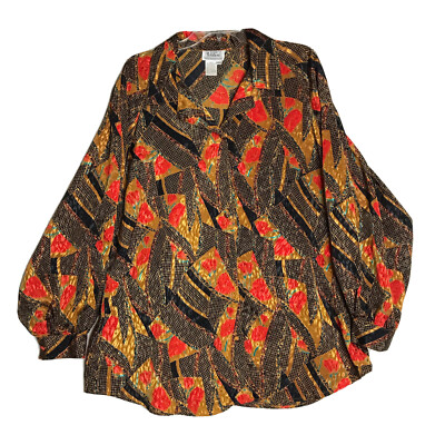 Notations Shirt Womens 40 20W Floral Satin Button Up Lightweight Polyester Top