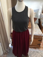 Ann Taylor Loft Gray Deep Red Combo Blouson Dress XS Petite Excellent