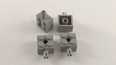 4X LEGO 6232 Modified BRICK 2 x 2 with Pin + Axle Hole Old Light