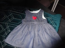 BABYBORN DOLL HAND MADE DENIM DRESS WITH SATIN HEART - WILL FIT A 17/18" DOLL