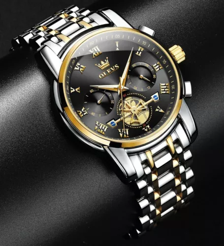 Leuchtende OLEVS Uhr Wasserdicht Quarz Luxus Edelstahl Herren Stahl Männer Datum - Bild 4 von 12